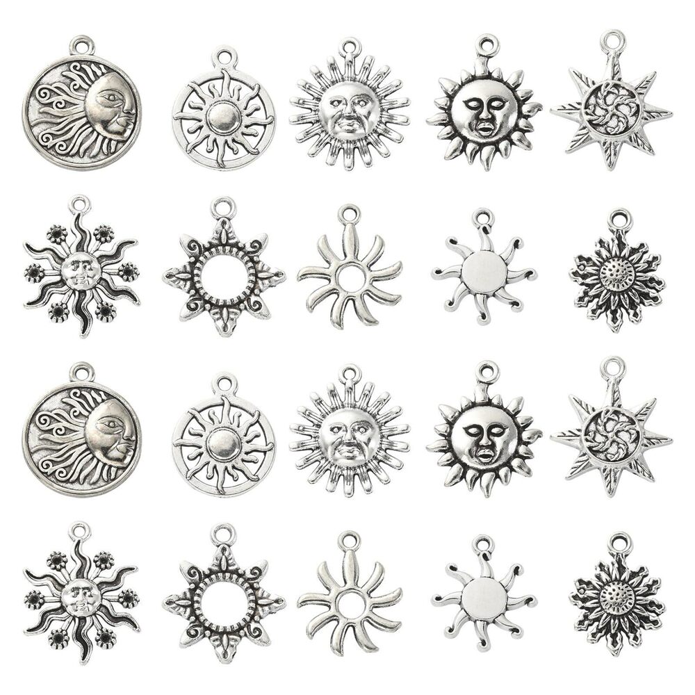 6684 100pcs Tibetan Celestial Mixed Styles Sun Charms Antique Silver Facial